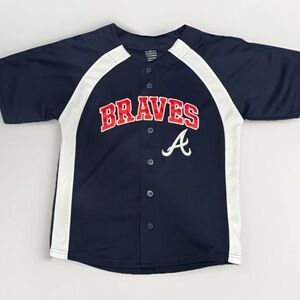 Atlanta Braves Youth M 10/12 Navy Blue Button Front Jersey